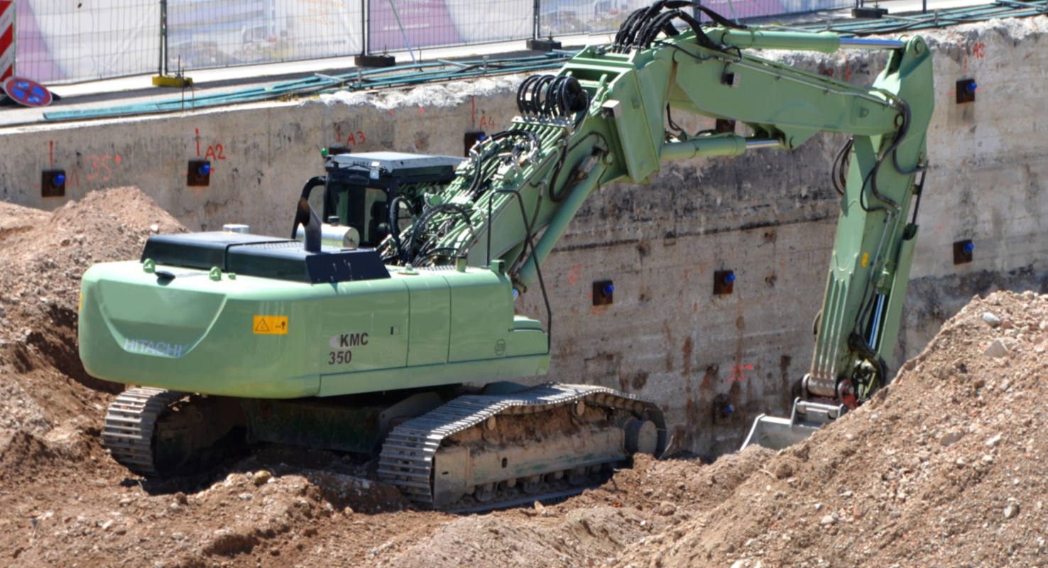 Een graafmachine aan het werk